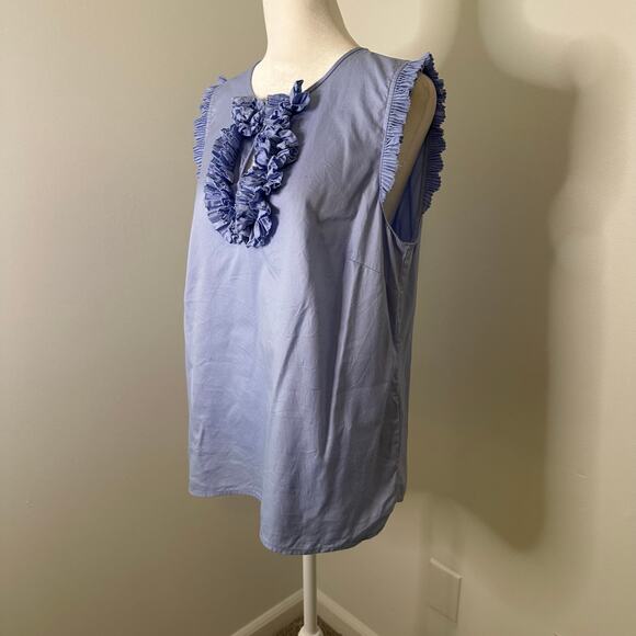 J. Crew periwinkle blue sleeveless ruffle front cotton top size 10 - Picture 3 of 11